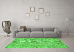 Machine Washable Abstract Green Contemporary Area Rugs in a Living Room,, wshcon457grn