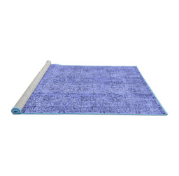 Sideview of Machine Washable Abstract Blue Contemporary Rug, wshcon457blu