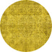 Round Machine Washable Abstract Yellow Contemporary Rug, wshcon457yw