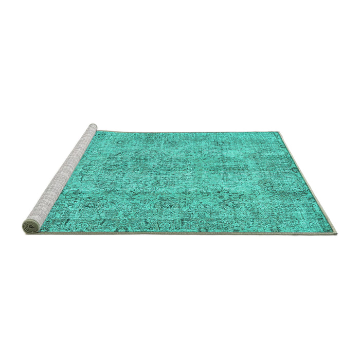 Sideview of Machine Washable Abstract Turquoise Contemporary Area Rugs, wshcon457turq