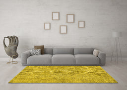 Machine Washable Abstract Yellow Contemporary Rug in a Living Room, wshcon457yw