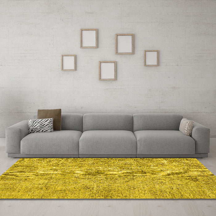 Machine Washable Abstract Yellow Contemporary Rug in a Living Room, wshcon457yw
