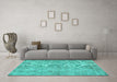 Machine Washable Abstract Turquoise Contemporary Area Rugs in a Living Room,, wshcon457turq