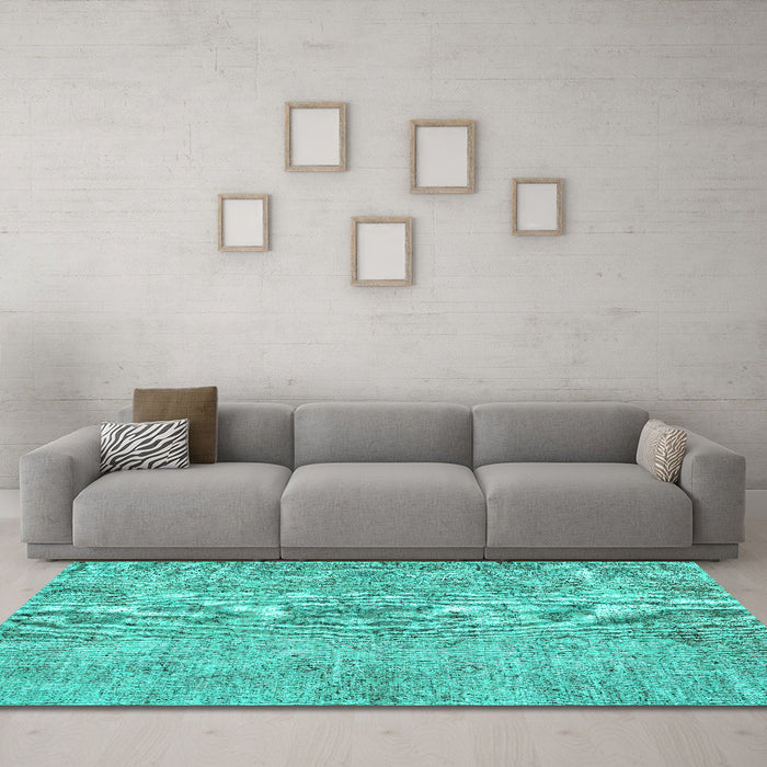 Machine Washable Abstract Turquoise Contemporary Area Rugs in a Living Room,, wshcon457turq