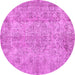 Round Machine Washable Abstract Pink Contemporary Rug, wshcon457pnk