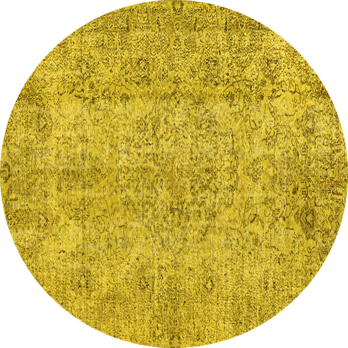 Round Abstract Yellow Contemporary Rug, con457yw