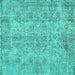 Square Machine Washable Abstract Turquoise Contemporary Area Rugs, wshcon457turq