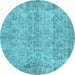 Round Machine Washable Abstract Light Blue Contemporary Rug, wshcon457lblu