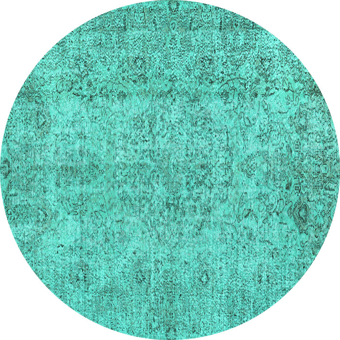 Round Machine Washable Abstract Turquoise Contemporary Area Rugs, wshcon457turq