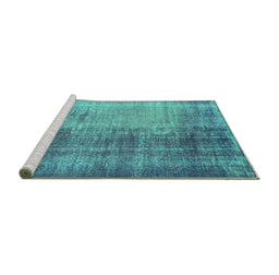 Sideview of Machine Washable Persian Turquoise Bohemian Area Rugs, wshcon458turq