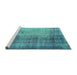 Sideview of Machine Washable Persian Turquoise Bohemian Area Rugs, wshcon458turq