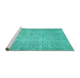 Sideview of Machine Washable Abstract Turquoise Contemporary Area Rugs, wshcon459turq