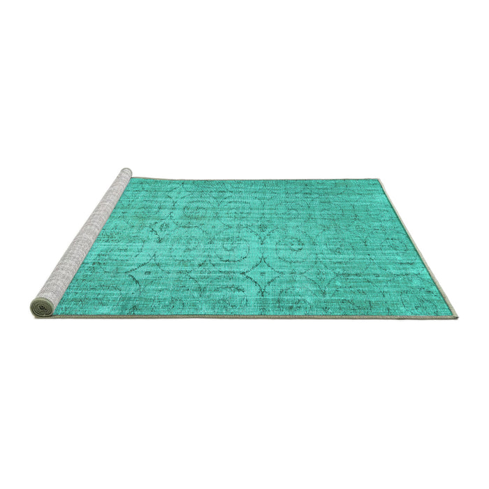 Sideview of Machine Washable Abstract Turquoise Contemporary Area Rugs, wshcon459turq