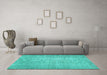 Machine Washable Abstract Turquoise Contemporary Area Rugs in a Living Room,, wshcon459turq