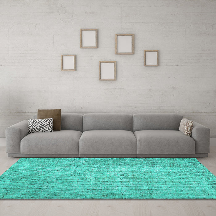Machine Washable Abstract Turquoise Contemporary Area Rugs in a Living Room,, wshcon459turq