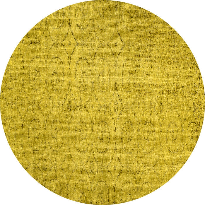 Round Machine Washable Abstract Yellow Contemporary Rug, wshcon459yw