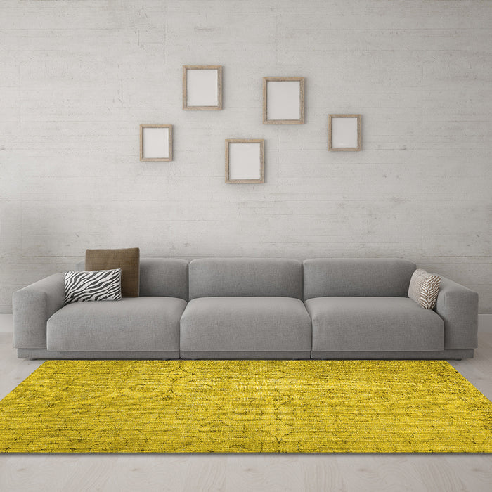 Machine Washable Abstract Yellow Contemporary Rug in a Living Room, wshcon459yw
