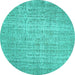 Round Machine Washable Abstract Turquoise Contemporary Area Rugs, wshcon459turq