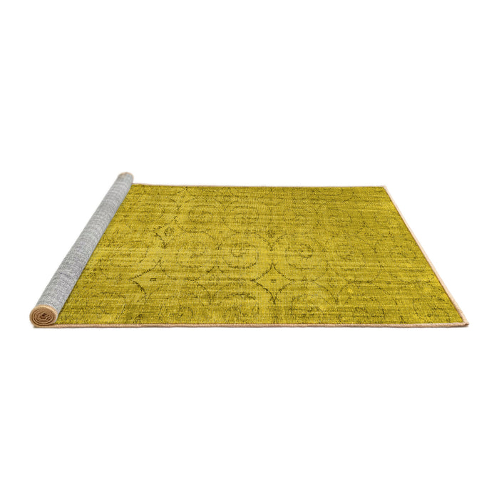 Sideview of Machine Washable Abstract Yellow Contemporary Rug, wshcon459yw