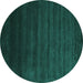 Round Machine Washable Abstract Turquoise Contemporary Area Rugs, wshcon45turq