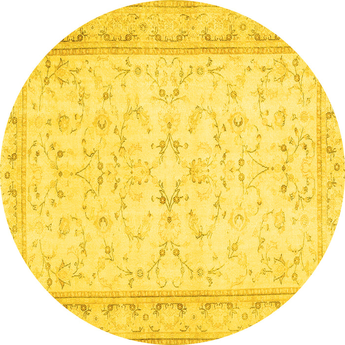Round Machine Washable Abstract Yellow Contemporary Rug, wshcon460yw