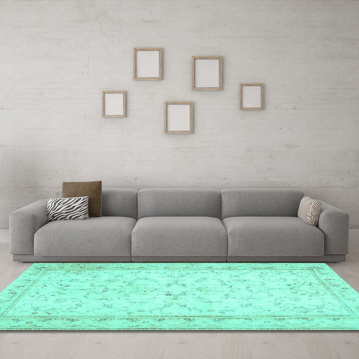 Machine Washable Abstract Turquoise Contemporary Area Rugs in a Living Room,, wshcon460turq