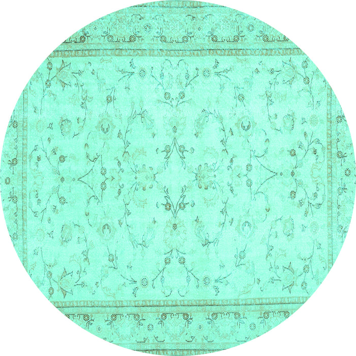 Round Abstract Turquoise Contemporary Rug, con460turq