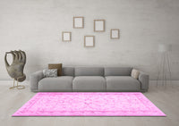 Machine Washable Abstract Pink Contemporary Rug, wshcon460pnk