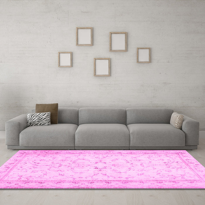 Machine Washable Abstract Pink Contemporary Rug in a Living Room, wshcon460pnk