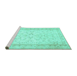 Sideview of Machine Washable Abstract Turquoise Contemporary Area Rugs, wshcon460turq