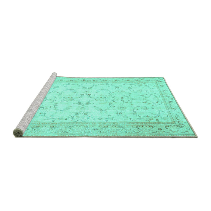 Sideview of Machine Washable Abstract Turquoise Contemporary Area Rugs, wshcon460turq