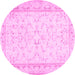 Round Machine Washable Abstract Pink Contemporary Rug, wshcon460pnk