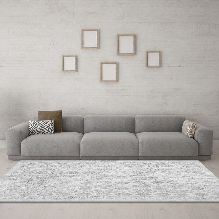 Machine Washable Abstract Gray Contemporary Rug in a Living Room,, wshcon461gry