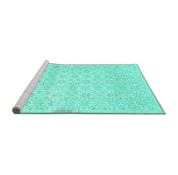 Sideview of Machine Washable Abstract Turquoise Contemporary Area Rugs, wshcon461turq
