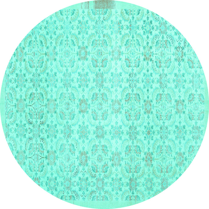 Round Abstract Turquoise Contemporary Rug, con461turq