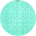 Round Abstract Turquoise Contemporary Rug, con461turq