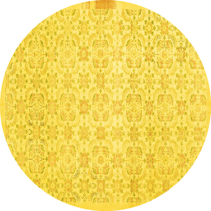 Round Machine Washable Abstract Yellow Contemporary Rug, wshcon461yw