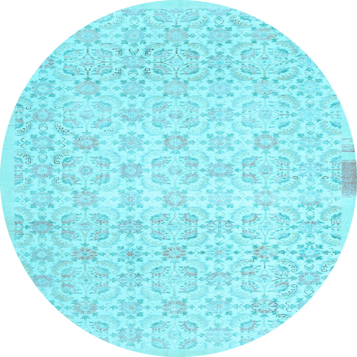 Round Abstract Light Blue Contemporary Rug, con461lblu
