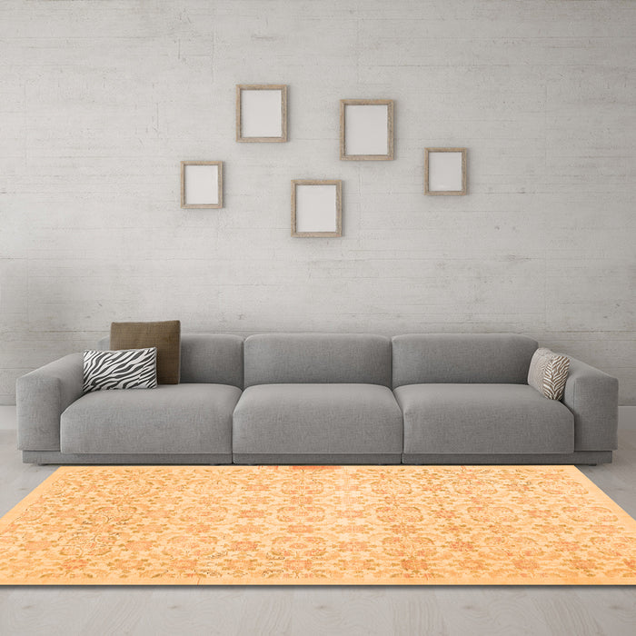 Machine Washable Abstract Orange Contemporary Area Rugs in a Living Room, wshcon461org