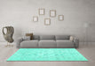 Machine Washable Abstract Turquoise Contemporary Area Rugs in a Living Room,, wshcon461turq