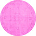 Round Machine Washable Abstract Pink Contemporary Rug, wshcon462pnk