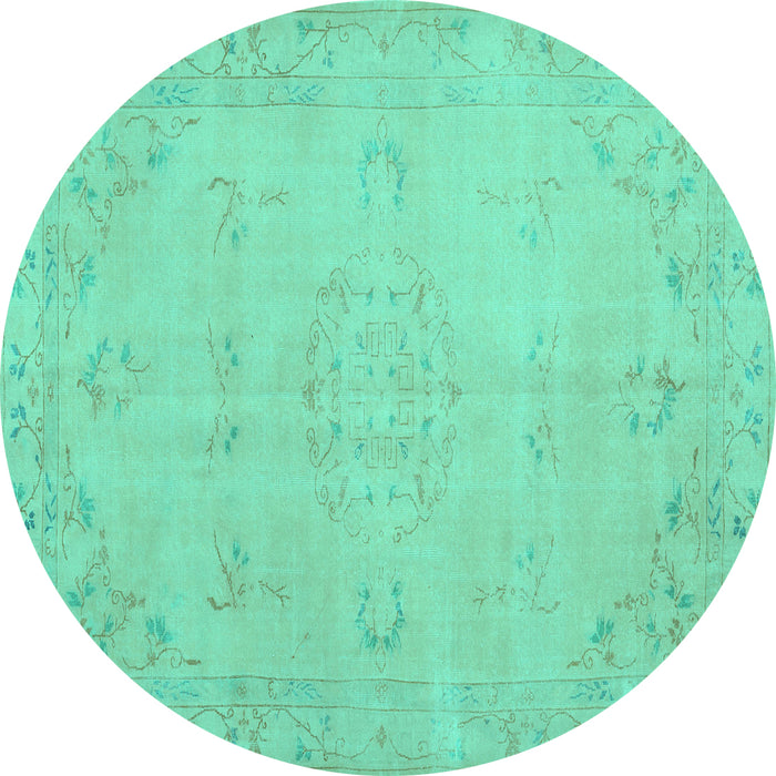 Round Abstract Turquoise Contemporary Rug, con462turq