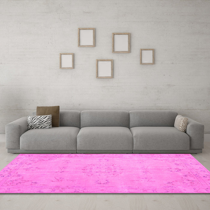 Machine Washable Abstract Pink Contemporary Rug in a Living Room, wshcon462pnk