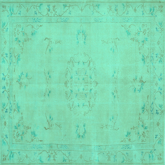 Square Machine Washable Abstract Turquoise Contemporary Area Rugs, wshcon462turq