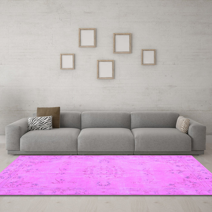 Machine Washable Abstract Purple Contemporary Area Rugs in a Living Room, wshcon462pur