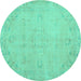 Round Machine Washable Abstract Turquoise Contemporary Area Rugs, wshcon462turq