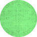 Round Machine Washable Abstract Emerald Green Contemporary Area Rugs, wshcon462emgrn