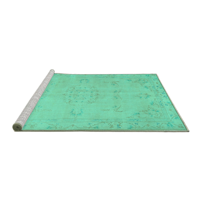 Sideview of Machine Washable Abstract Turquoise Contemporary Area Rugs, wshcon462turq