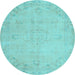 Round Machine Washable Abstract Light Blue Contemporary Rug, wshcon462lblu