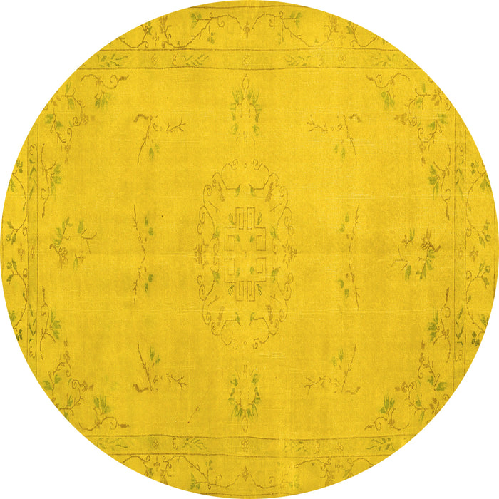 Round Machine Washable Abstract Yellow Contemporary Rug, wshcon462yw